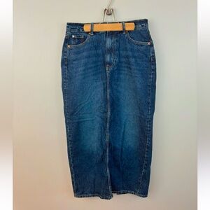 H&M back slit dark medium wash denim maxi skirt